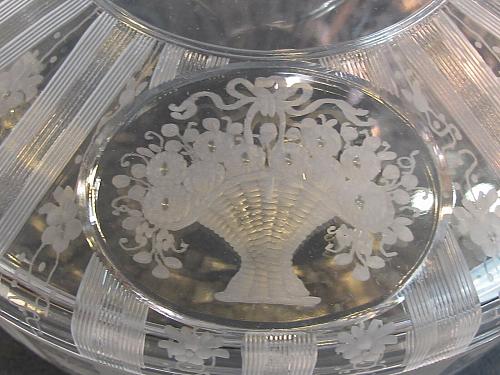 Signed Hawkes Millicent dresser dish with sterling knob lid hand Cut mouth blown