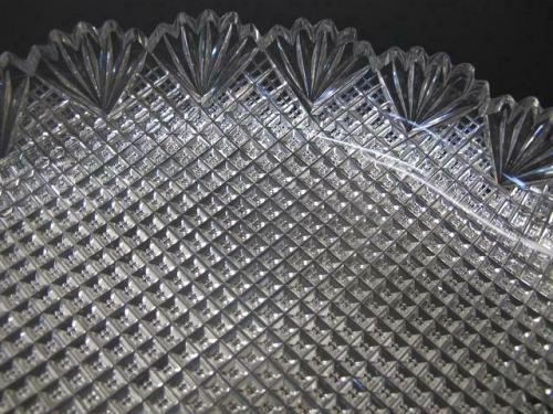 American Brilliant Period Cut Glass oval low bowl strawberry diamond fan