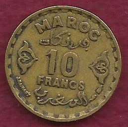 MOROCCO 10 Francs 1952 Coin - (1371), Alumium-Bronze