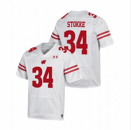 Men Mason Stokke Wisconsin Badgers White NCAA College Football Stitched Jersey