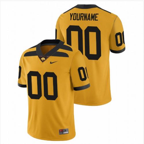 Men Custom Iowa Hawkeyes Gold NCAA College Football Stitched Jersey