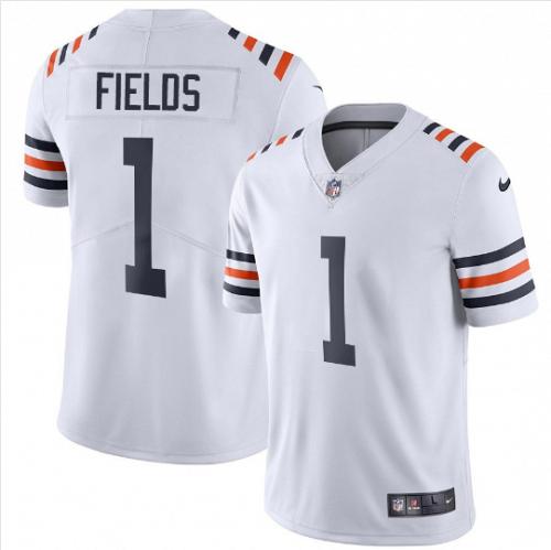 Men Chicago Bears #1 Justin Field White Classic Vapor Limited Football Jersey