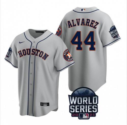 Men Yordan Alvarez Houston Astros Gray Cool Base 2021 World Series Stitched Jersey