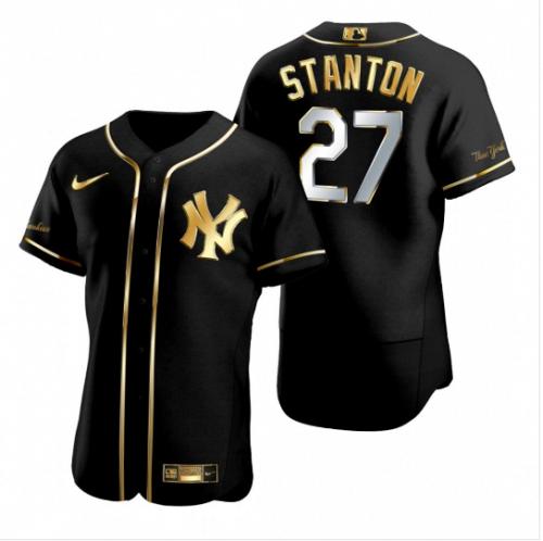 Men Giancarlo Stanton New York Yankees Black Golden Flex Base Stitched Jersey