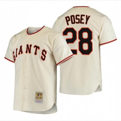 Men Buster Posey #28 San Francisco Giants Cream Throwback Cooperstown Collection