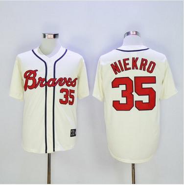 Men Atlanta Braves #35 Phil Niekro Throwback Jersey Cream Stitched