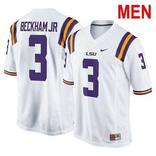 Men #3 Odell Beckham Jr. LSU Tigers White 2021 NCAA Football Jersey