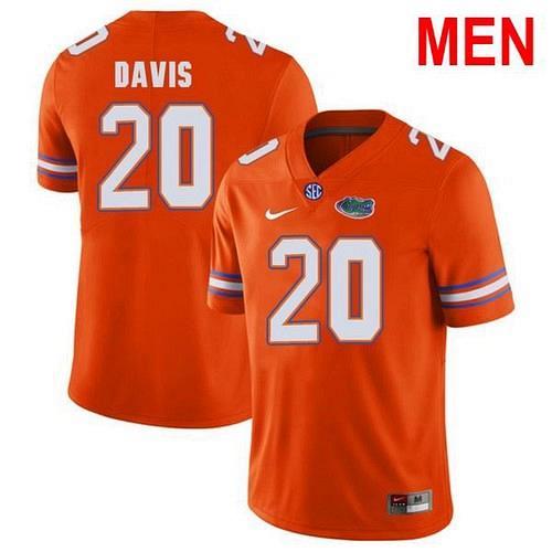 Men #20 Malik Davis Florida Gators Orange 2021 NCAA Football Jersey