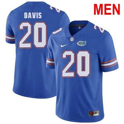 Men #20 Malik Davis Florida Gators Blue 2021 NCAA Football Jersey