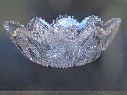 Signed Fry Trojan Oval bowl American Brilliant Period Cut Glass Antique