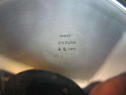 Signed Hawkes gravic sterling silver base hand Cut mouth blown blank compote