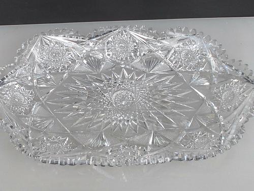 ABP American Brilliant Period Cut Glass Rectangle tray Antique 16" blown blank