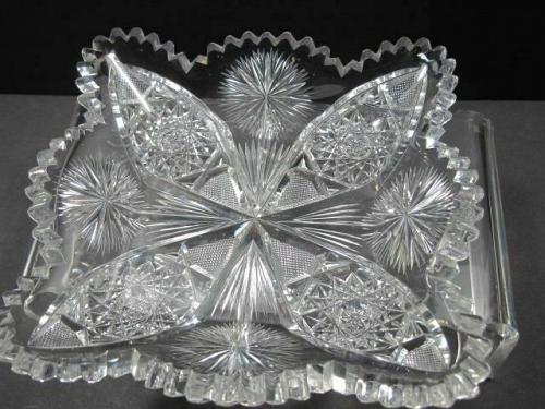 ABP cut glass square low bowl American brilliant period 1886 -1915