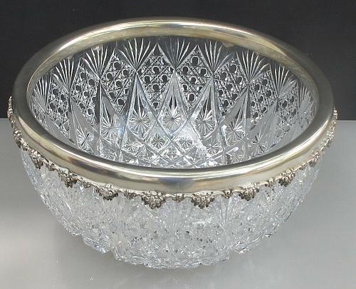 Sterling silver rim American Brilliant Period Cut Glass bowl Antique