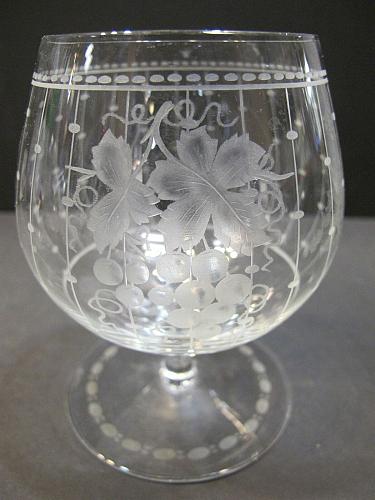 Hand Cut copper wheel engraved Brandy glass