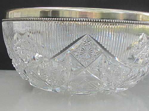 Sterling silver rim American Brilliant Period Cut Glass bowl Antique ABP