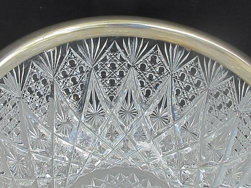 Sterling silver rim American Brilliant Period Cut Glass bowl Antique