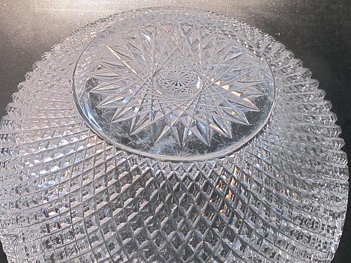 10"American Brilliant Period Hand Cut Glass bowl strawberry diamond fan abp