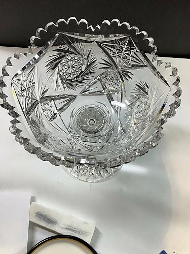 American Brilliant Period Cut Glass compote, Antique W10.5