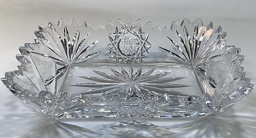 American Brilliant Period hand Cut Glass rectangle tray Signed Fry