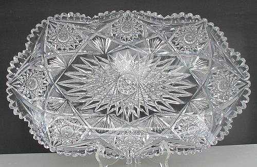 ABP American Brilliant Period Cut Glass Rectangle tray Antique 16" blown blank