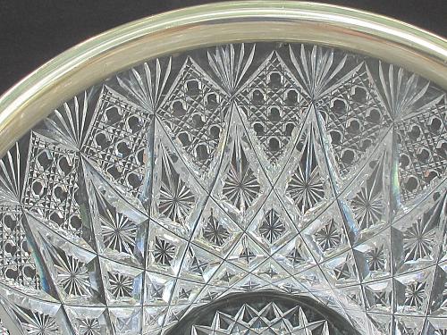 Sterling silver rim American Brilliant Period Cut Glass bowl Antique