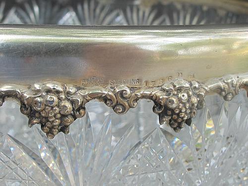 Sterling silver rim American Brilliant Period Cut Glass bowl Antique
