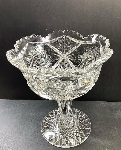 American Brilliant Period Cut Glass compote, Antique W10.5