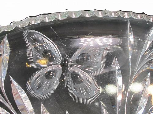 ABP cut glass dish butterfly and Thistle ANTIQUE