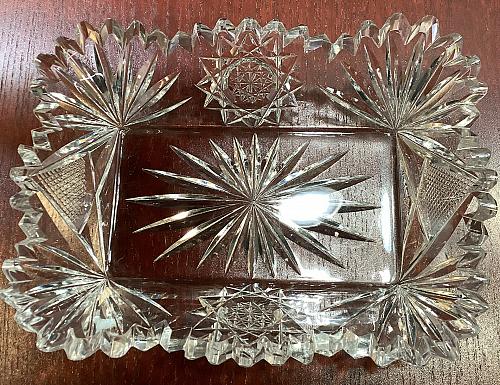 American Brilliant Period hand Cut Glass rectangle tray Signed Fry