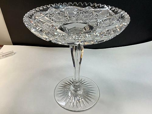 American Brilliant Period Cut Glass compote, Antique tgc