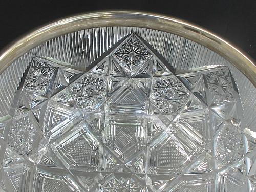 Sterling silver rim American Brilliant Period Cut Glass bowl Antique ABP