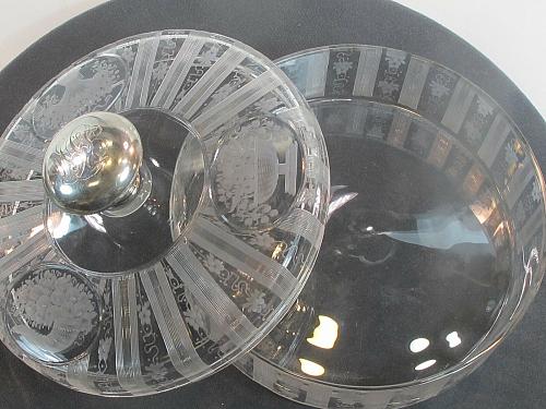 Signed Hawkes Millicent dresser dish with sterling knob lid hand Cut mouth blown