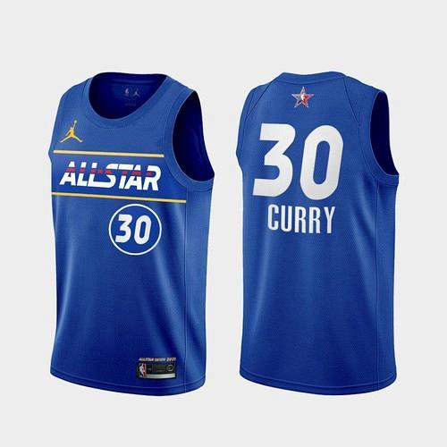 Men's Warriors Stephen Curry Blue Western 2021 All Star Jersey