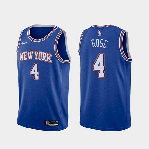 Men's New York Knicks #4 Derrick Rose Blue Statement Jersey