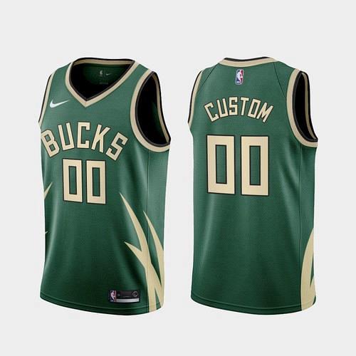 Men's Milwaukee Bucks #00 Custom 2021 Earned Green Jersey