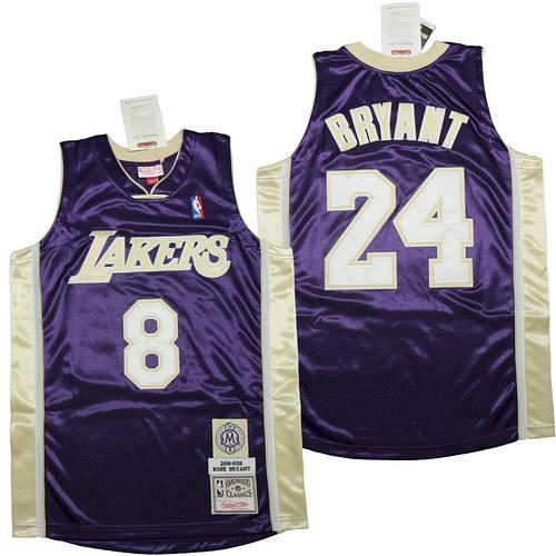 Men's Lakers #8 #24 Kobe Bryant Hall of Fame Purple Throwback Jersey