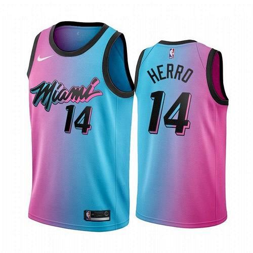 Men's Miami Heats #14 Tyler Herro 2021 City Blue Pink Jersey