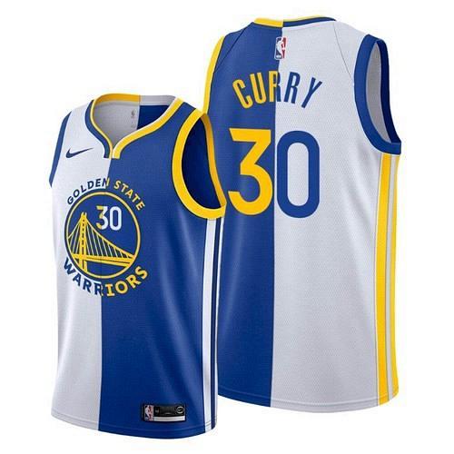 Men's Golden State Warriors #30 Stephen Curry Split White Blue Jersey