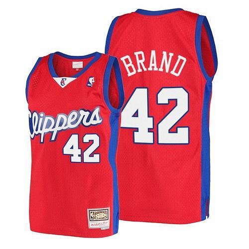 Men's Clippers #42 Elton Brand Red 2001 2002 Throwback Jersey