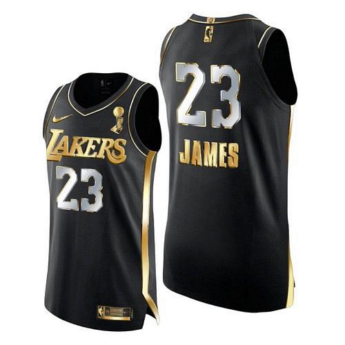 Men's Lakers LeBron James 2020 Finals Champions Black Golden Jersey