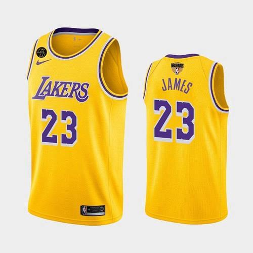 Men's Lakers #23 LeBron James Gold Icon Kobe Forever 2020 Finals Jersey