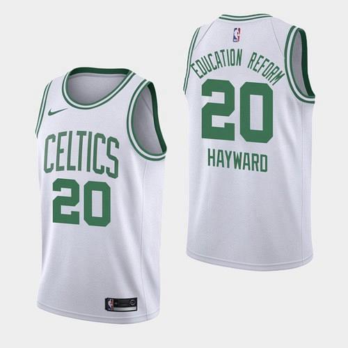 Men's Boston Celtics #20 Gordon Hayward Education Reform White Jersey