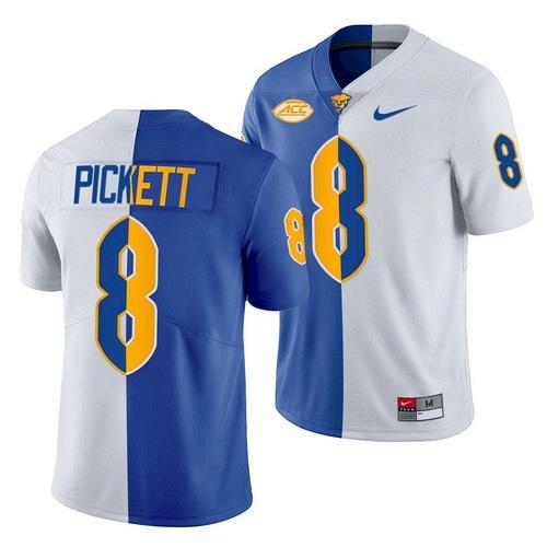 Men Pittsburgh Panthers #8 Kenny Pickett Royal White Split College Jersey