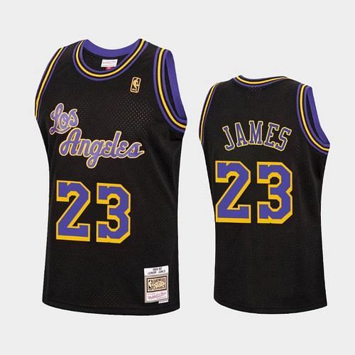 Men's Lakers #23 LeBron James Black Reload Throwback Jersey