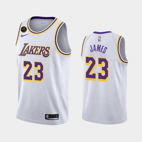 Men's Lakers #23 LeBron James White Association Forever Kobe Jersey