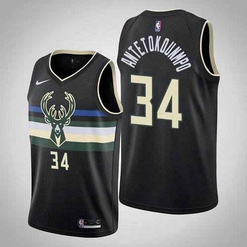 Men's Bucks #34 Giannis Antetokounmpo 2020 Black Statement Jersey