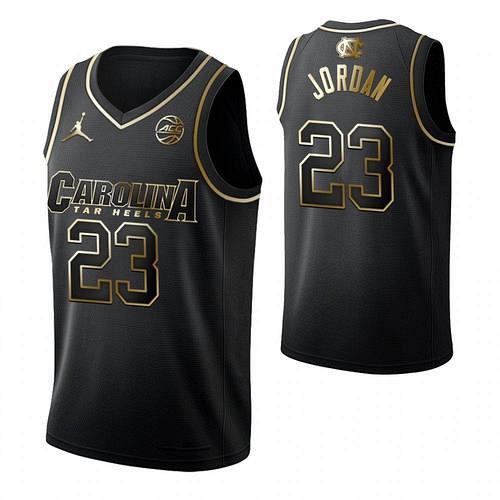 Men's North Carolina Tar Heels #23 Michael Jordan Golden Black Jersey