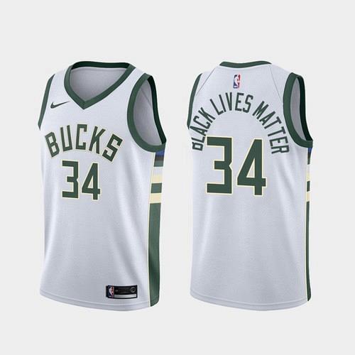 Men's Bucks #34 Giannis Antetokounmpo Black Lives Matter White Jersey