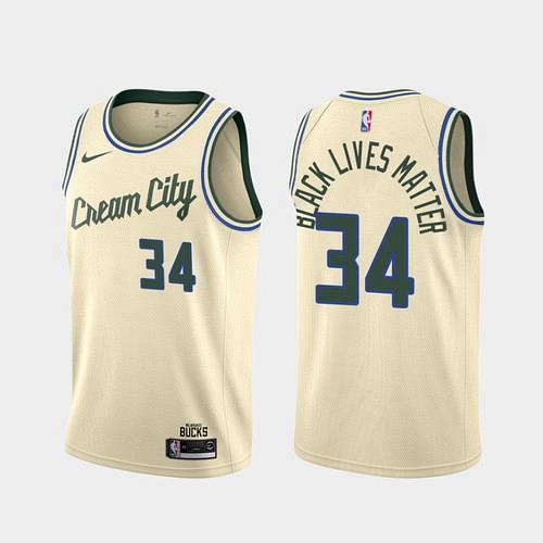 Men's Bucks Giannis Antetokounmpo Black Lives Matter Cream City Jersey